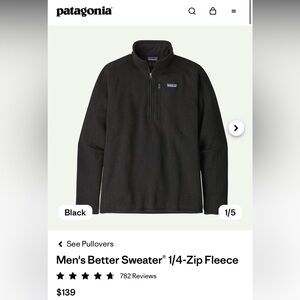 Patagonia Better Sweater Fleece Men’s Small Black Outdoor Hike 1/4 Zip $139